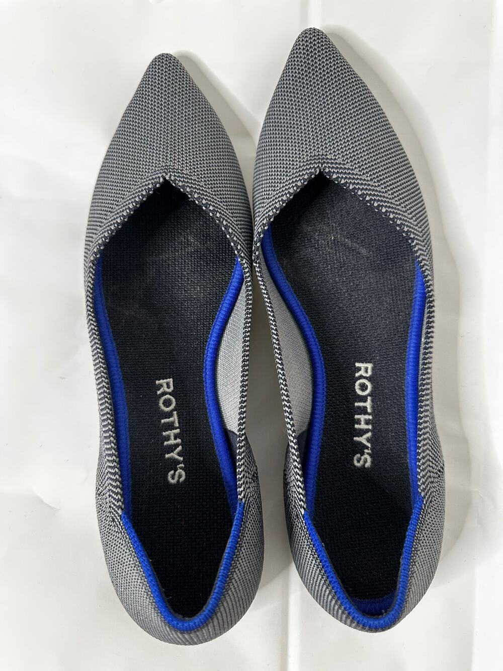 Rothy's the Point Ballet Flats in Black and White with Blue Trim